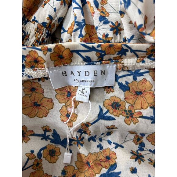 Hayden Square Neck Floral Long Sleeve Top Size M Taupe w Golden Yellow Floral - Picture 3 of 5